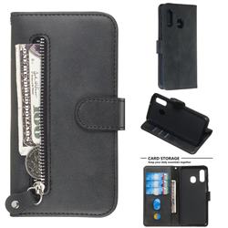 Retro Luxury Zipper Leather Phone Wallet Case for Samsung Galaxy A40 - Black