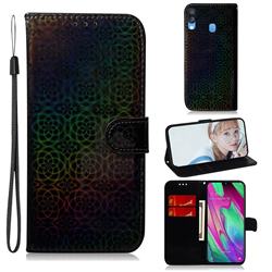 Laser Circle Shining Leather Wallet Phone Case for Samsung Galaxy A40 - Black