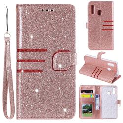 Retro Stitching Glitter Leather Wallet Phone Case for Samsung Galaxy A40 - Rose Gold