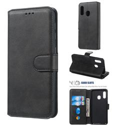 Retro Calf Matte Leather Wallet Phone Case for Samsung Galaxy A40 - Black