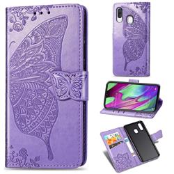 Embossing Mandala Flower Butterfly Leather Wallet Case for Samsung Galaxy A40 - Light Purple