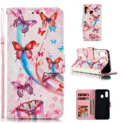 Ribbon Flying Butterfly 3D Painted Leather Phone Wallet Case for Samsung Galaxy A40