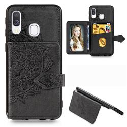 Mandala Flower Cloth Multifunction Stand Card Leather Phone Case for Samsung Galaxy A40 - Black