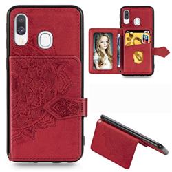 Mandala Flower Cloth Multifunction Stand Card Leather Phone Case for Samsung Galaxy A40 - Red