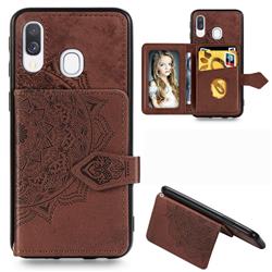 Mandala Flower Cloth Multifunction Stand Card Leather Phone Case for Samsung Galaxy A40 - Brown