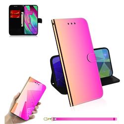 Shining Mirror Like Surface Leather Wallet Case for Samsung Galaxy A40 - Rainbow Gradient