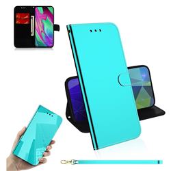 Shining Mirror Like Surface Leather Wallet Case for Samsung Galaxy A40 - Mint Green