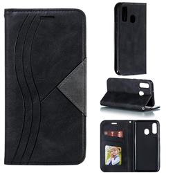 Retro S Streak Magnetic Leather Wallet Phone Case for Samsung Galaxy A40 - Black