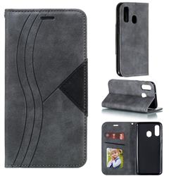 Retro S Streak Magnetic Leather Wallet Phone Case for Samsung Galaxy A40 - Gray