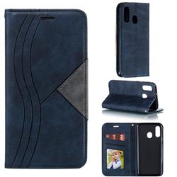 Retro S Streak Magnetic Leather Wallet Phone Case for Samsung Galaxy A40 - Blue