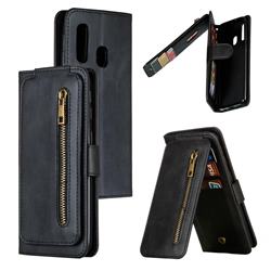 Multifunction 9 Cards Leather Zipper Wallet Phone Case for Samsung Galaxy A40 - Black