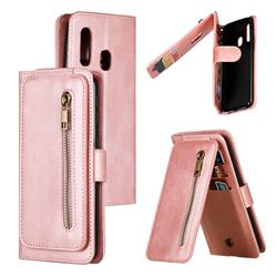 Multifunction 9 Cards Leather Zipper Wallet Phone Case for Samsung Galaxy A40 - Rose Gold