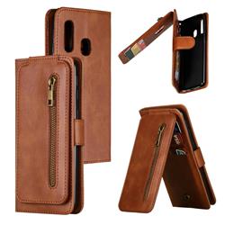 Multifunction 9 Cards Leather Zipper Wallet Phone Case for Samsung Galaxy A40 - Brown