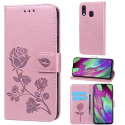 Embossing Rose Flower Leather Wallet Case for Samsung Galaxy A40 - Rose Gold