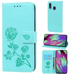 Embossing Rose Flower Leather Wallet Case for Samsung Galaxy A40 - Green