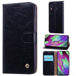 Luxury Retro Oil Wax PU Leather Wallet Phone Case for Samsung Galaxy A40 - Deep Black