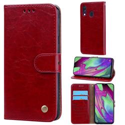 Luxury Retro Oil Wax PU Leather Wallet Phone Case for Samsung Galaxy A40 - Brown Red