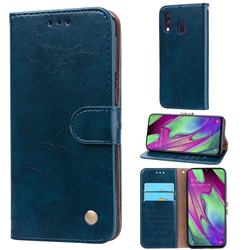 Luxury Retro Oil Wax PU Leather Wallet Phone Case for Samsung Galaxy A40 - Sapphire