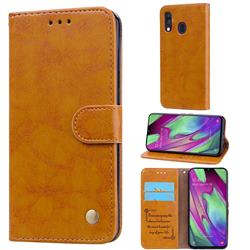 Luxury Retro Oil Wax PU Leather Wallet Phone Case for Samsung Galaxy A40 - Orange Yellow