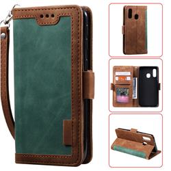 Luxury Retro Stitching Leather Wallet Phone Case for Samsung Galaxy A40 - Dark Green