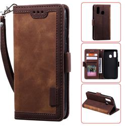 Luxury Retro Stitching Leather Wallet Phone Case for Samsung Galaxy A40 - Dark Brown