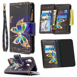 Golden Shining Butterfly Binfen Color BF03 Retro Zipper Leather Wallet Phone Case for Samsung Galaxy A40