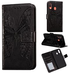 Intricate Embossing Vivid Butterfly Leather Wallet Case for Samsung Galaxy A40 - Black