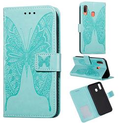 Intricate Embossing Vivid Butterfly Leather Wallet Case for Samsung Galaxy A40 - Green