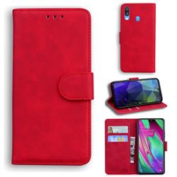 Retro Classic Skin Feel Leather Wallet Phone Case for Samsung Galaxy A40 - Red
