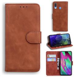 Retro Classic Skin Feel Leather Wallet Phone Case for Samsung Galaxy A40 - Brown
