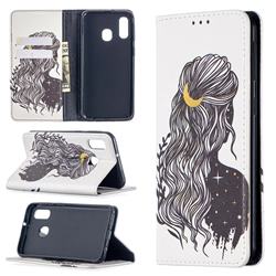 Girl with Long Hair Slim Magnetic Attraction Wallet Flip Cover for Samsung Galaxy A40