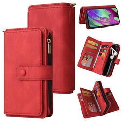 Luxury Multi-functional Zipper Wallet Leather Phone Case Cover for Samsung Galaxy A40 - Red
