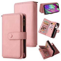 Luxury Multi-functional Zipper Wallet Leather Phone Case Cover for Samsung Galaxy A40 - Pink