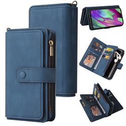 Luxury Multi-functional Zipper Wallet Leather Phone Case Cover for Samsung Galaxy A40 - Blue