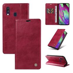 YIKATU Litchi Card Magnetic Automatic Suction Leather Flip Cover for Samsung Galaxy A40 - Wine Red