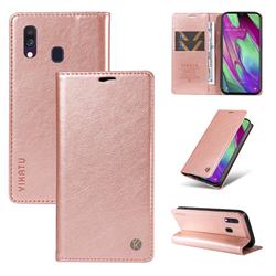 YIKATU Litchi Card Magnetic Automatic Suction Leather Flip Cover for Samsung Galaxy A40 - Rose Gold