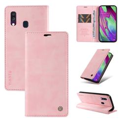 YIKATU Litchi Card Magnetic Automatic Suction Leather Flip Cover for Samsung Galaxy A40 - Pink
