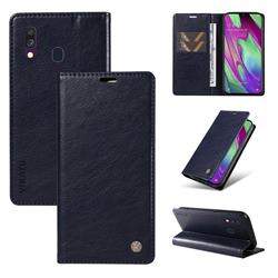 YIKATU Litchi Card Magnetic Automatic Suction Leather Flip Cover for Samsung Galaxy A40 - Navy Blue