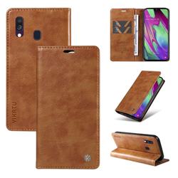 YIKATU Litchi Card Magnetic Automatic Suction Leather Flip Cover for Samsung Galaxy A40 - Brown