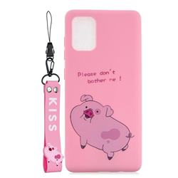 Pink Cute Pig Soft Kiss Candy Hand Strap Silicone Case for Samsung Galaxy A41