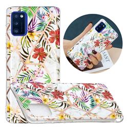 Tropical Rainforest Flower Painted Marble Electroplating Protective Case for Samsung Galaxy A41