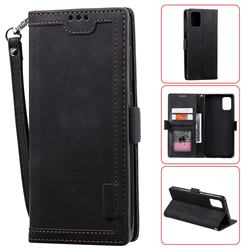 Luxury Retro Stitching Leather Wallet Phone Case for Samsung Galaxy A41 - Black