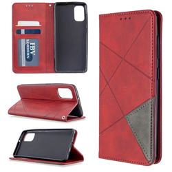 Prismatic Slim Magnetic Sucking Stitching Wallet Flip Cover for Samsung Galaxy A41 - Red