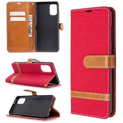 Jeans Cowboy Denim Leather Wallet Case for Samsung Galaxy A41 - Red