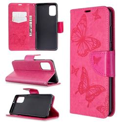 Embossing Double Butterfly Leather Wallet Case for Samsung Galaxy A41 - Red
