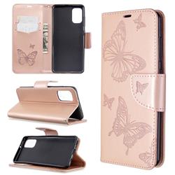Embossing Double Butterfly Leather Wallet Case for Samsung Galaxy A41 - Rose Gold