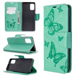 Embossing Double Butterfly Leather Wallet Case for Samsung Galaxy A41 - Green