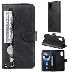 Retro Luxury Zipper Leather Phone Wallet Case for Samsung Galaxy A41 - Black
