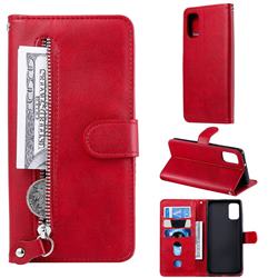 Retro Luxury Zipper Leather Phone Wallet Case for Samsung Galaxy A41 - Red