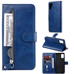 Retro Luxury Zipper Leather Phone Wallet Case for Samsung Galaxy A41 - Blue